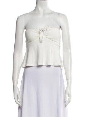 Reformation White Zoie Knit Strapless Tie-Front Top
